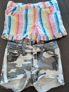 DL1961 Girls Gray Camo Denim Shorts & Ruffle Butts Rainbow Shorts
